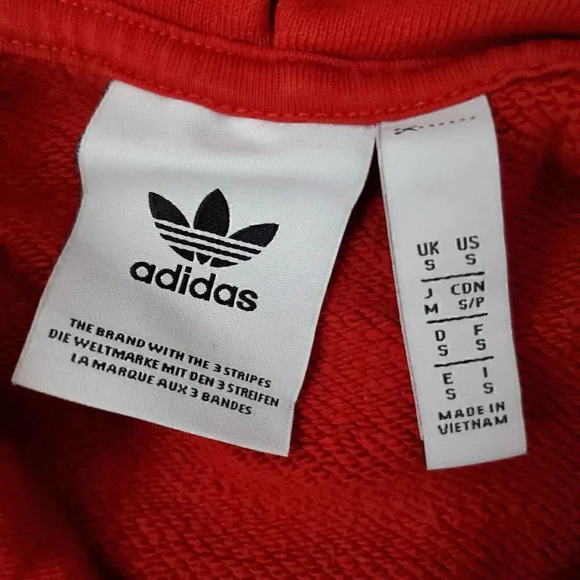 Men's ADIDAS Red‎ Hoodie Sweatshirt SZ S Small Trefoil Logo Baggy Fit Spell Out - Picture 5 of 7